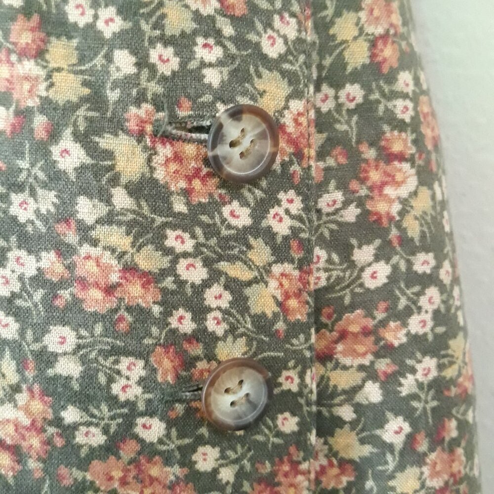 Cottagecore Linen Blend Calico Floral Midi Skirt & Vest Set Green Preppy - Picture 4 of 10